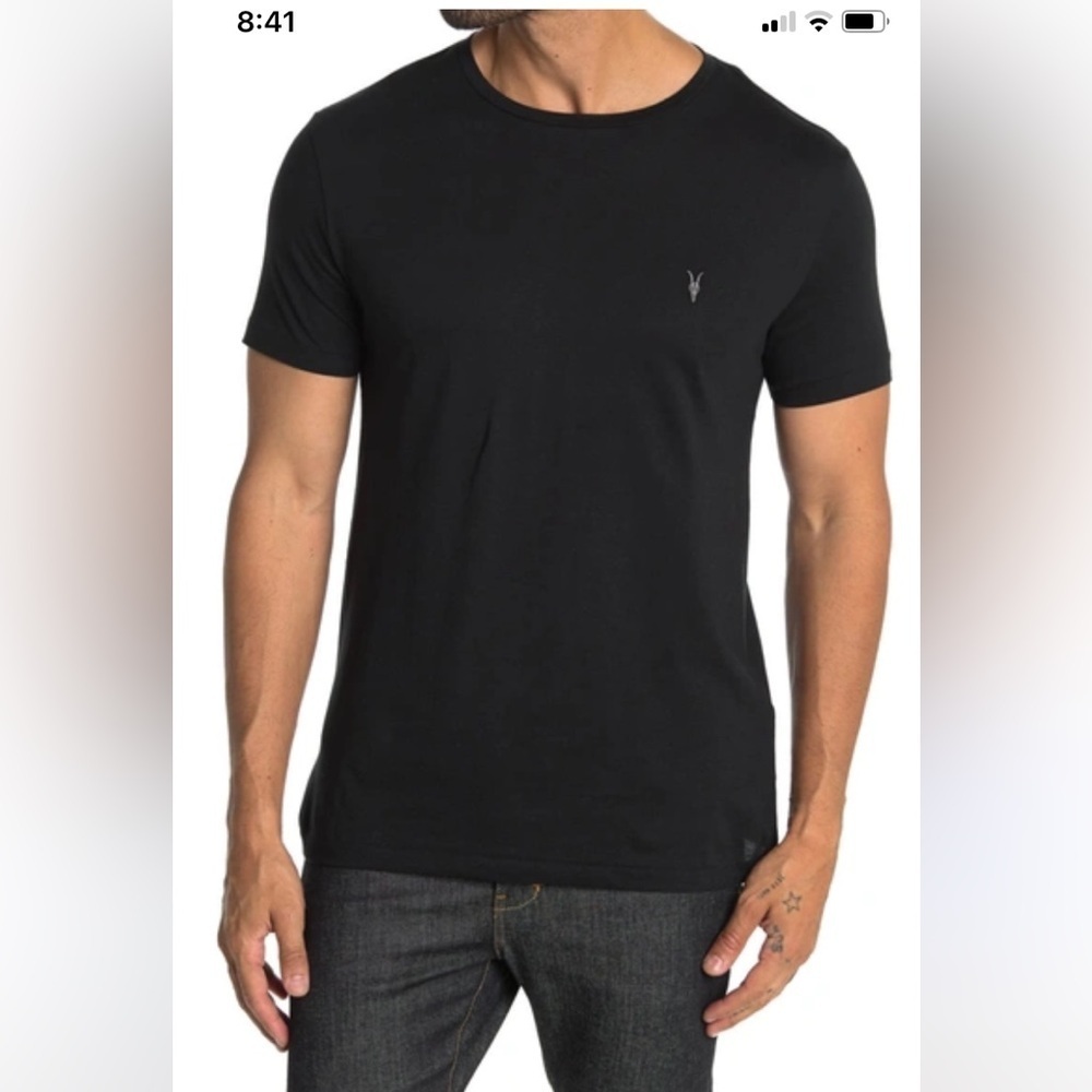 All Saints nic tonic jet black crewneck t shirt cotton Men Small